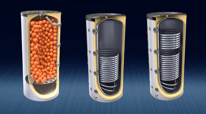 Latentwärmespeicher<br />PCM befüllte und konventionelle Pufferspeicher